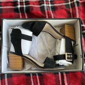 Fergalicious black suede chunky heels